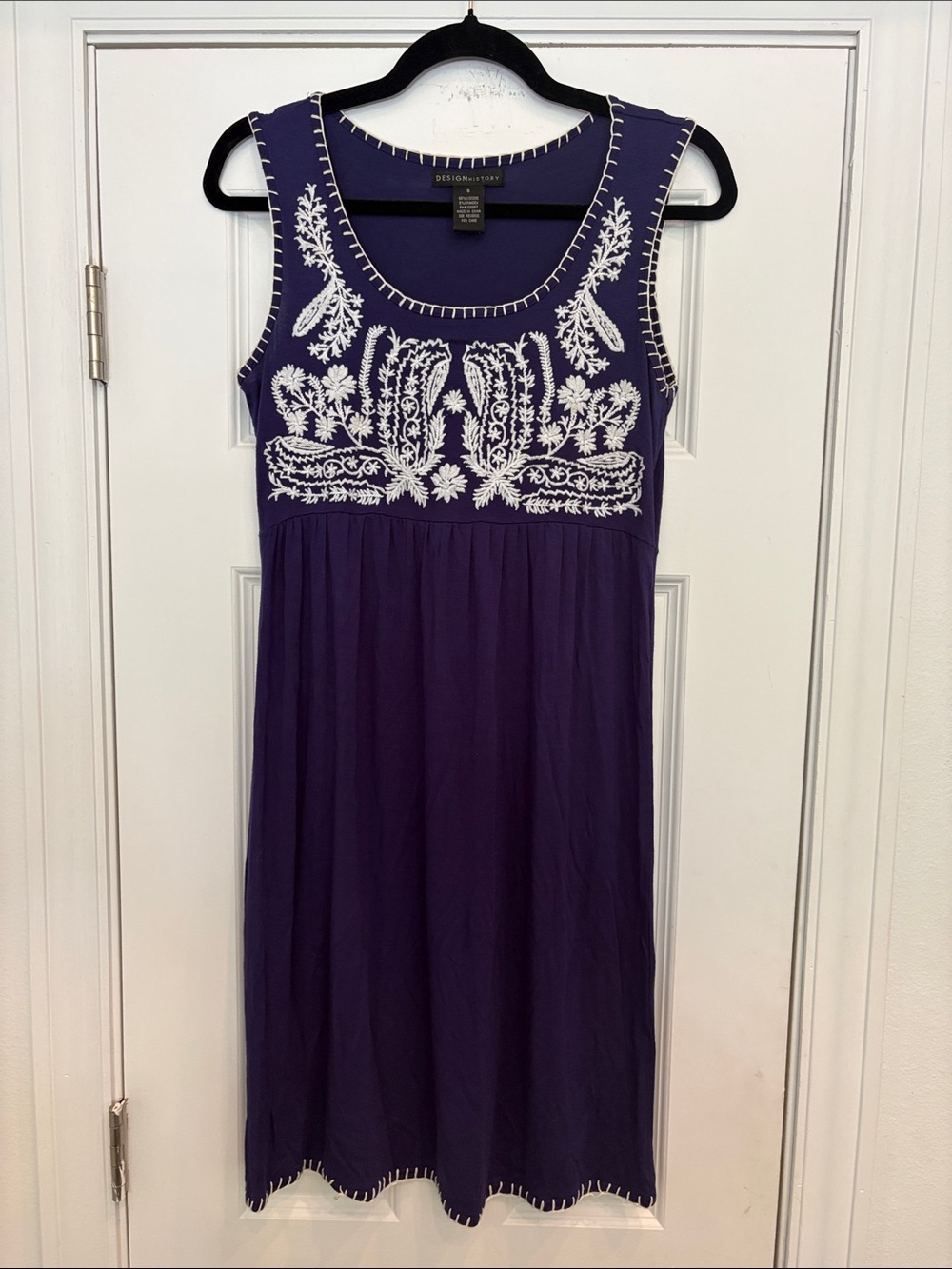 Design History Sleeveless Embroidered Babydoll Dress Sz S